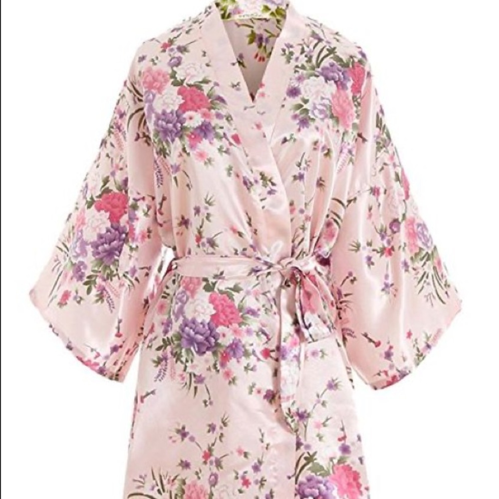 Floral satin robe